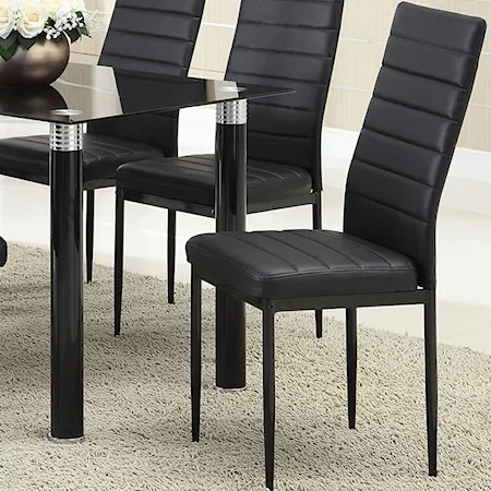Black Channeled Vinyl Side Chair with Tapered Legs
